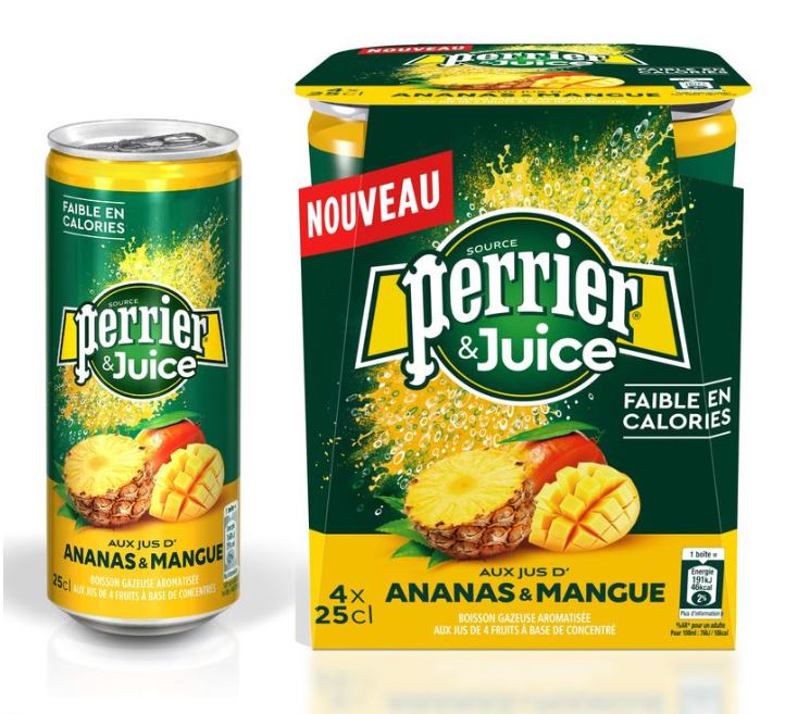 Напиток PERRIER газированный с соком ананас-манго 0,25л, алюминиевая банка. Цена одной упаковки.